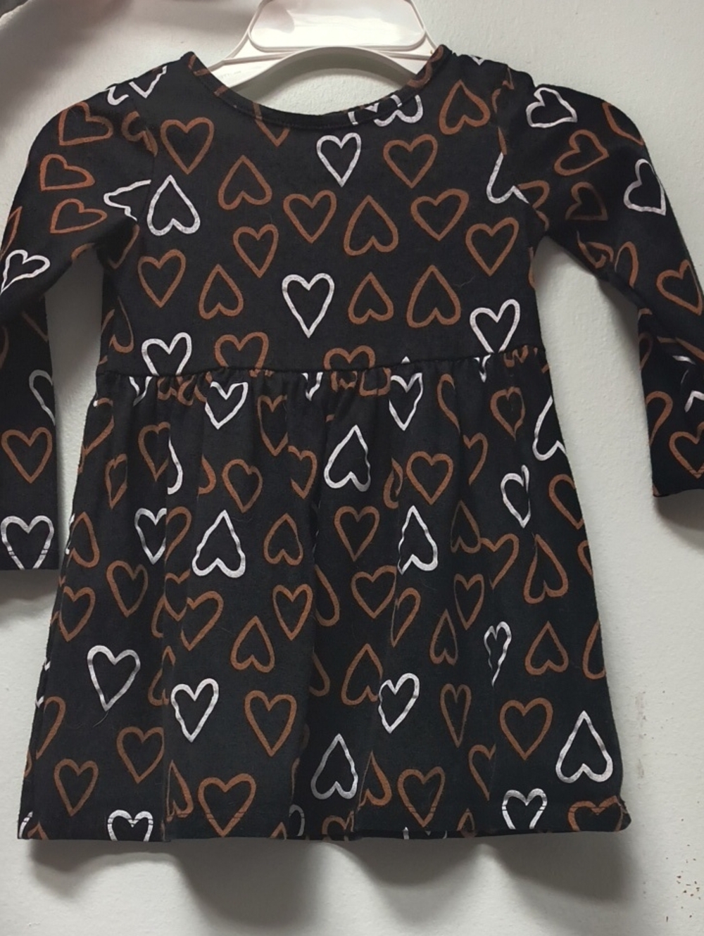 Girls' Long Sleeve Heart Print Dress - Black/Brown- Cat and Jack- Size 4T
